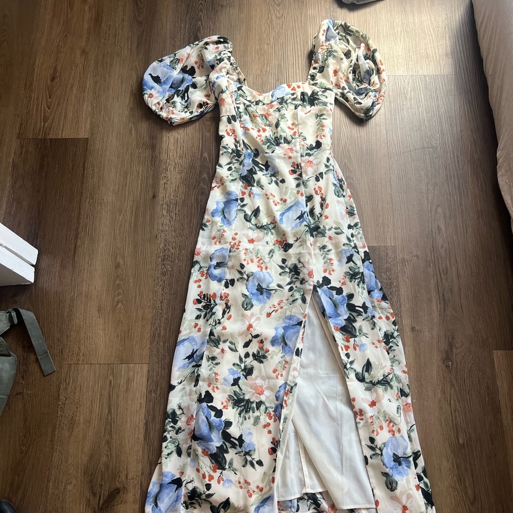 Abercrombie & Fitch Floral Midi Dress with Puff Sleeves
